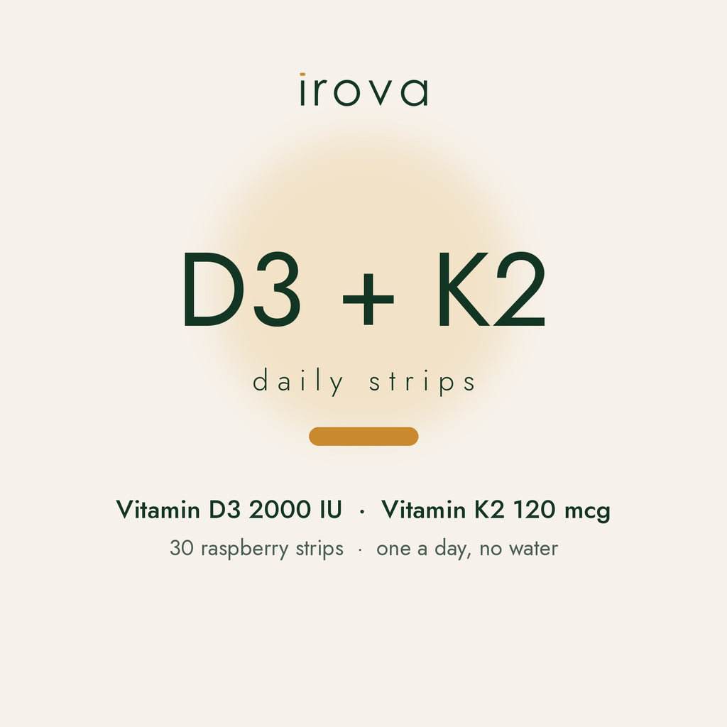 Irova Daily D3 + K2 Strips: vitamin D3 2000 IU and vitamin K2 120 mcg, 30 raspberry strips