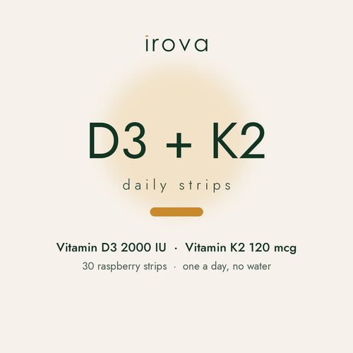 Irova Daily D3 + K2 Strips: vitamin D3 2000 IU and vitamin K2 120 mcg, 30 raspberry strips