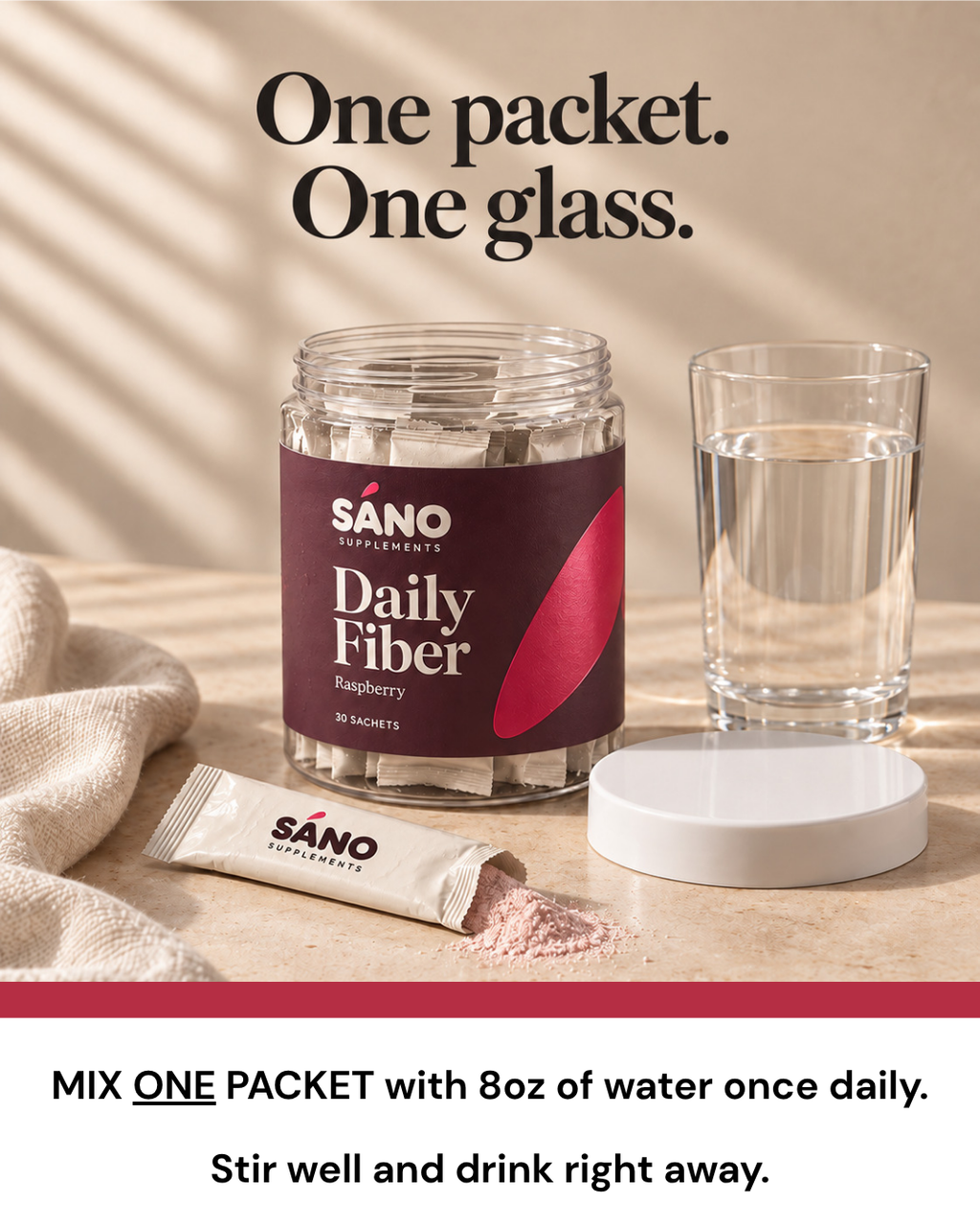 How to use: mix one packet with 8oz of water once daily, stir well and drink right away