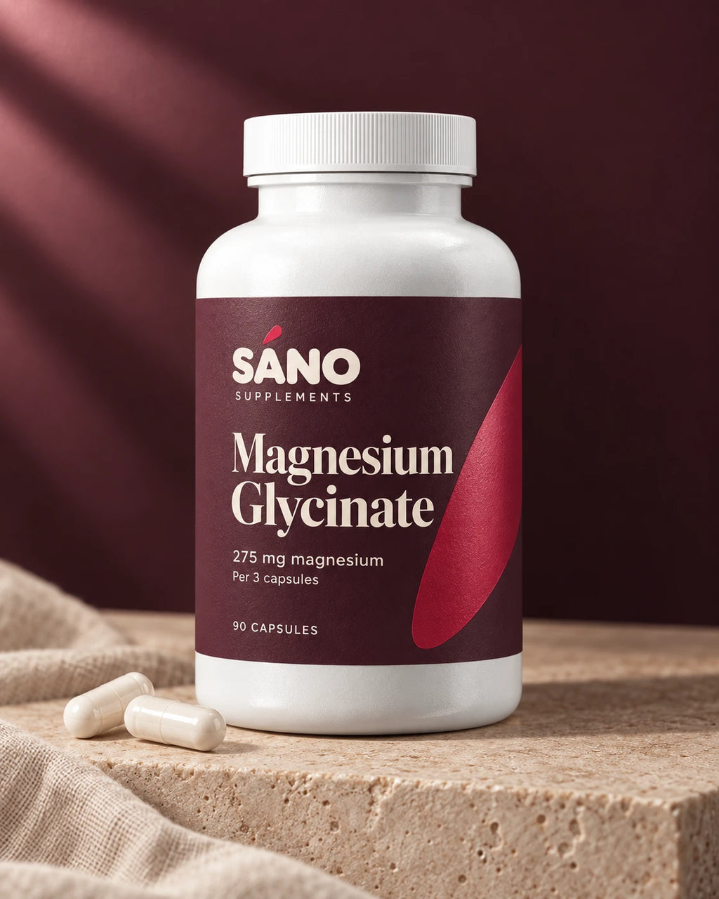 Sáno Magnesium Glycinate, 275mg magnesium per 3 capsules, 90 capsules
